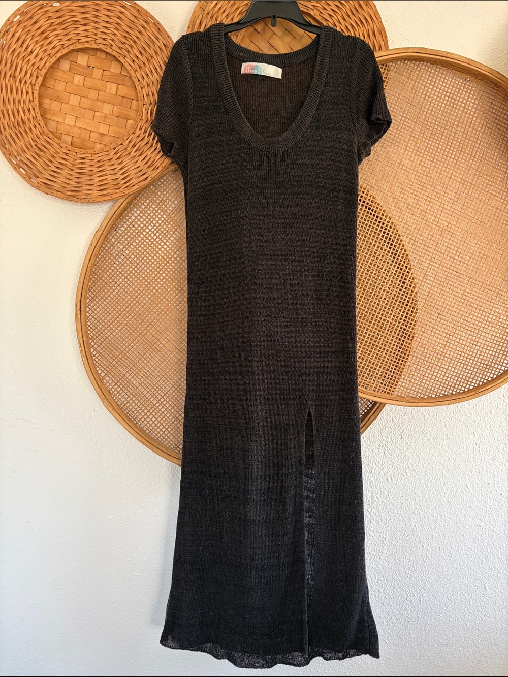 Free People Beach Lightweight Black Knit Midi Dress size small